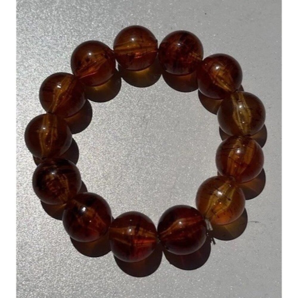 Vintage Chunky Faux Amber round Bead bracelet Women’s Sz 7” - Picture 6 of 11